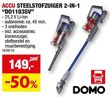 Promoties Domo elektro accu steelstofzuiger 2-in-1 do1103sv - Domo elektro - Geldig van 27/12/2023 tot 07/01/2024 bij Hubo