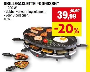 Promoties Domo elektro grill-raclette do9038g - Domo elektro - Geldig van 27/12/2023 tot 07/01/2024 bij Hubo