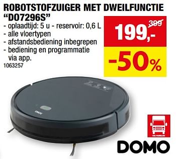 Promoties Domo elektro robotstofzuiger met dweilfunctie do7296s - Domo elektro - Geldig van 27/12/2023 tot 07/01/2024 bij Hubo