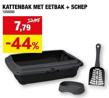 Promoties Kattenbak met eetbak + schep - Huismerk - Hubo  - Geldig van 27/12/2023 tot 07/01/2024 bij Hubo
