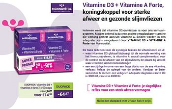Promoties Vitamine d3 + vitamine a forte - Mannavital - Geldig van 01/01/2024 tot 31/01/2024 bij Mannavita