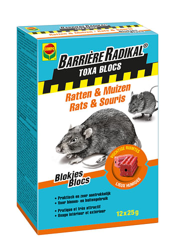 Promoties Compo anti-muizen en ratten blokjes Barrière Radikal Toxa 300g - Compo - Geldig van 04/08/2023 tot 14/09/2023 bij Brico