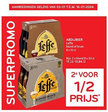 Promoties Abdijbier leffe 2e voor 1-2 prijs - Leffe - Geldig van 03/01/2024 tot 16/01/2024 bij Alvo