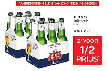 Promoties Pils 0.0% stella artois 2e voor 1-2 prijs - Stella Artois - Geldig van 03/01/2024 tot 16/01/2024 bij Alvo