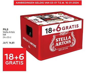 Promoties Pils stella artois 18+6 gratis - Stella Artois - Geldig van 03/01/2024 tot 16/01/2024 bij Alvo