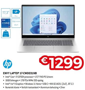 Promoties Hp envy laptop 17-cw0031nb - HP - Geldig van 03/01/2024 tot 31/01/2024 bij Auva