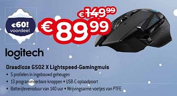 Promoties Logitech draadloze g502 x lightspeed-gamingmuis - Logitech - Geldig van 03/01/2024 tot 31/01/2024 bij Auva
