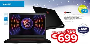 Promotions Msi gaming notebook - gf63 12uc-1053be - MSI - Valide de 03/01/2024 à 31/01/2024 chez Auva