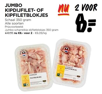 Promoties Jumbo scharrelkip dijfiletblokjes - Huismerk - Jumbo - Geldig van 03/01/2024 tot 09/01/2024 bij Jumbo