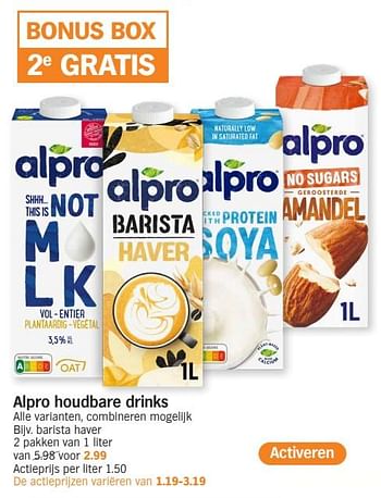 Promoties Alpro houdbare drinks barista haver - Alpro - Geldig van 02/01/2024 tot 07/01/2024 bij Albert Heijn