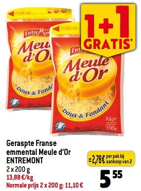 Promoties Geraspte franse emmental meule d’or entremont - Entre Mont - Geldig van 03/01/2024 tot 09/01/2024 bij Match