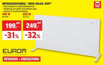 Promotions Eurom infraroodpaneel mon soleil wifi - Eurom - Valide de 03/01/2024 à 14/01/2024 chez Hubo