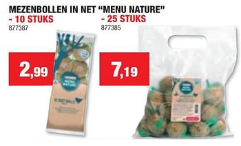Promoties Mezenbollen in net menu nature - Versele-Laga - Geldig van 03/01/2024 tot 14/01/2024 bij Hubo