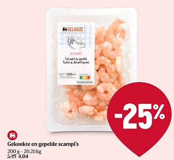 Promoties Gekookte en gepelde scampi’s - Huismerk - Delhaize - Geldig van 04/01/2024 tot 10/01/2024 bij Delhaize