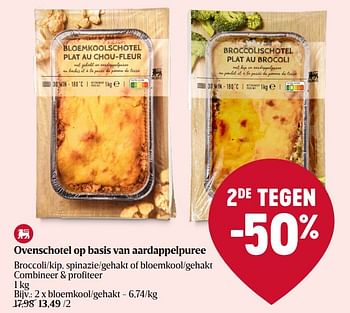 Promotions Ovenschotel op basis van aardappelpuree bloemkool-gehakt - Produit Maison - Delhaize - Valide de 04/01/2024 à 10/01/2024 chez Delhaize