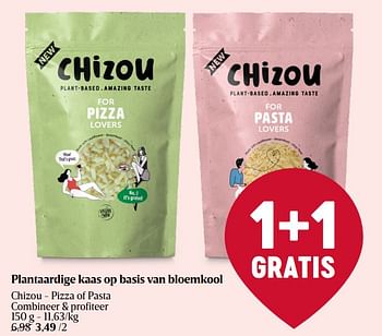 Promoties Plantaardige kaas op basis van bloemkool chizou - pizza of pasta - Chizou - Geldig van 04/01/2024 tot 10/01/2024 bij Delhaize