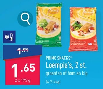 Promoties Loempia`s - PRIMO SNACKS - Geldig van 08/01/2024 tot 13/01/2024 bij Aldi