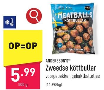 Promoties Zweedse köttbullar - Anderssons’s - Geldig van 10/01/2024 tot 13/01/2024 bij Aldi