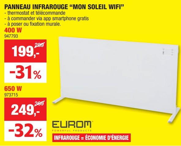 Promoties Panneau infrarouge mon soleil wifi 400 w - Eurom - Geldig van 03/01/2024 tot 14/01/2024 bij Hubo
