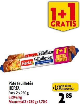 Promotions Pâte feuilletée herta - Herta - Valide de 03/01/2024 à 09/01/2024 chez Match