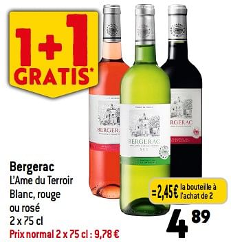 Promotions Bergerac l’ame du terroir blanc, rouge ou rosé - Vins blancs - Valide de 03/01/2024 à 09/01/2024 chez Match