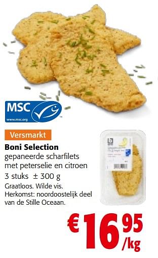 Promoties Boni selection gepaneerde scharfilets met peterselie en citroen - Boni - Geldig van 02/01/2024 tot 16/01/2024 bij Colruyt