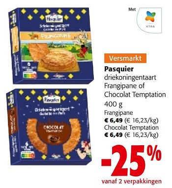 Promotions Pasquier driekoningentaart frangipane of chocolat temptation - Brioche pasquier - Valide de 02/01/2024 à 16/01/2024 chez Colruyt