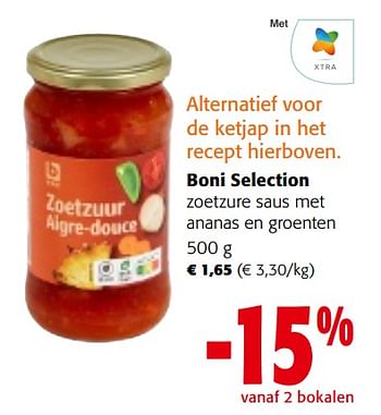 Promoties Boni selection zoetzure saus met ananas en groenten - Boni - Geldig van 02/01/2024 tot 16/01/2024 bij Colruyt
