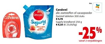 Promoties Canderel alle zoetstoffen of cacaopoeder - Canderel - Geldig van 02/01/2024 tot 16/01/2024 bij Colruyt
