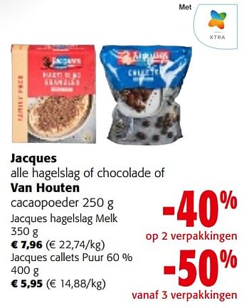 Promoties Jacques alle hagelslag of chocolade of van houten cacaopoeder - Huismerk - Colruyt - Geldig van 02/01/2024 tot 16/01/2024 bij Colruyt
