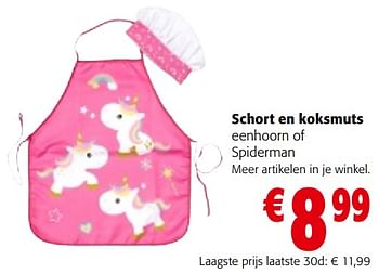 Promoties Schort en koksmuts eenhoorn of spiderman - Huismerk - Colruyt - Geldig van 02/01/2024 tot 16/01/2024 bij Colruyt