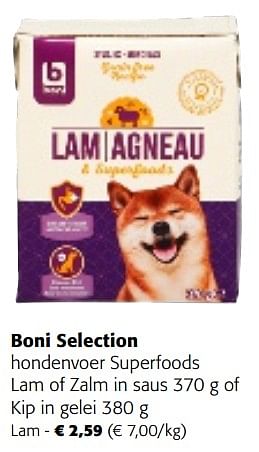 Promoties Boni selection hondenvoer superfoods lam - Boni - Geldig van 02/01/2024 tot 16/01/2024 bij Colruyt