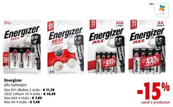 Promoties Energizer alle batterijen - Energizer - Geldig van 02/01/2024 tot 16/01/2024 bij Colruyt