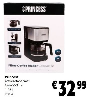 Promoties Princess koffiezetapparaat compact 12 - Princess - Geldig van 02/01/2024 tot 16/01/2024 bij Colruyt