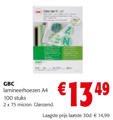 Promoties Gbc lamineerhoezen a4 - GBC - Geldig van 02/01/2024 tot 16/01/2024 bij Colruyt