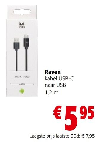 Promoties Raven kabel usb-c naar usb - Raven - Geldig van 02/01/2024 tot 16/01/2024 bij Colruyt
