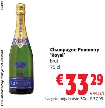 Promoties Champagne pommery royal brut - Champagne - Geldig van 02/01/2024 tot 16/02/2024 bij Colruyt