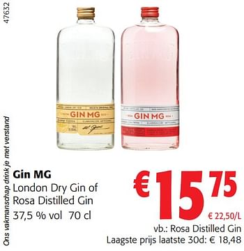 Promotions Gin mg rosa distilled gin - Gin MG - Valide de 02/01/2024 à 16/02/2024 chez Colruyt