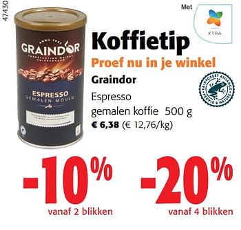 Promoties Graindor espresso gemalen koffie - Graindor - Geldig van 02/01/2024 tot 16/02/2024 bij Colruyt