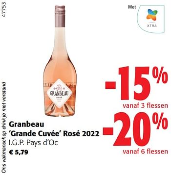 Promoties Granbeau grande cuvée rosé 2022 i.g.p. pays d’oc - Rosé wijnen - Geldig van 02/01/2024 tot 16/02/2024 bij Colruyt