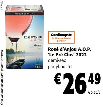 Promoties Rosé d’anjou a.o.p. le pré clos 2022 demi-sec partybox - Rosé wijnen - Geldig van 02/01/2024 tot 16/02/2024 bij Colruyt