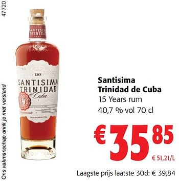 Promoties Santisima trinidad de cuba 15 years rum - Santisima Trinidad de Cuba - Geldig van 02/01/2024 tot 16/02/2024 bij Colruyt