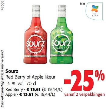 Promoties Sourz red berry of apple likeur - Sourz - Geldig van 02/01/2024 tot 16/02/2024 bij Colruyt