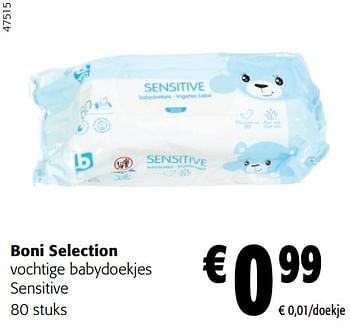 Promoties Boni selection vochtige babydoekjes sensitive - Boni - Geldig van 02/01/2024 tot 16/02/2024 bij Colruyt