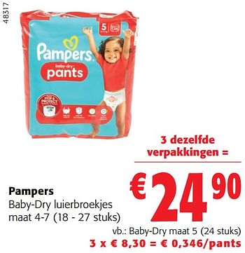Promoties Pampers baby-dry luierbroekjes maat 5 - Pampers - Geldig van 02/01/2024 tot 16/02/2024 bij Colruyt