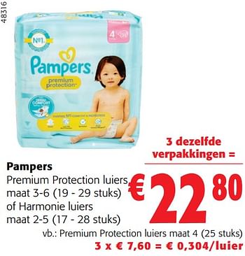 Promoties Pampers premium protection luiers maat 4 - Pampers - Geldig van 02/01/2024 tot 16/02/2024 bij Colruyt