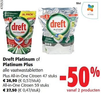 Promoties Dreft platinum of platinum plus alle vaatwastabletten - Dreft - Geldig van 02/01/2024 tot 16/02/2024 bij Colruyt