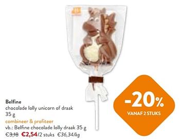 Promoties Belfine chocolade lolly draak - Belfine - Geldig van 02/01/2024 tot 16/01/2024 bij OKay