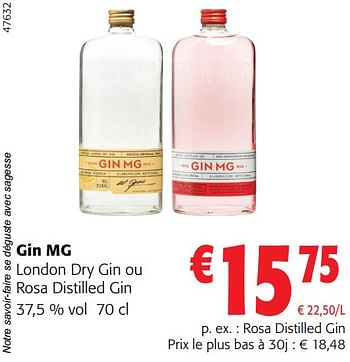 Promotions Gin mg rosa distilled gin - Gin MG - Valide de 02/01/2024 à 16/02/2024 chez Colruyt