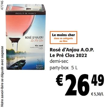Promotions Rosé d’anjou a.o.p. le pré clos 2022 demi-sec party-box - Vins rosé - Valide de 02/01/2024 à 16/02/2024 chez Colruyt